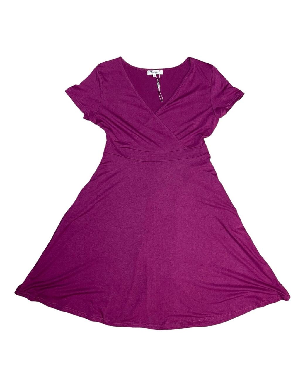 Manydress V-Neck Faux Wrap Pockets Stretch Casual Midi Dress in Purple Size XL